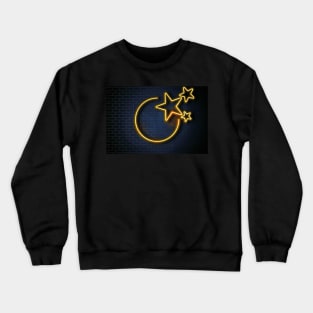 Brick Dark Blue Wall Yellow Neon Glow Advertising Neon Signs Crewneck Sweatshirt